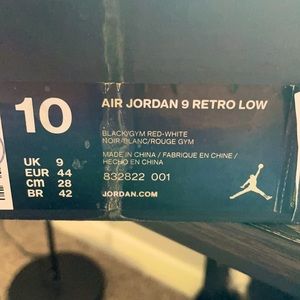 Air Jordan 9 Retro Low  Black/Red BRAND NEW IN BOX